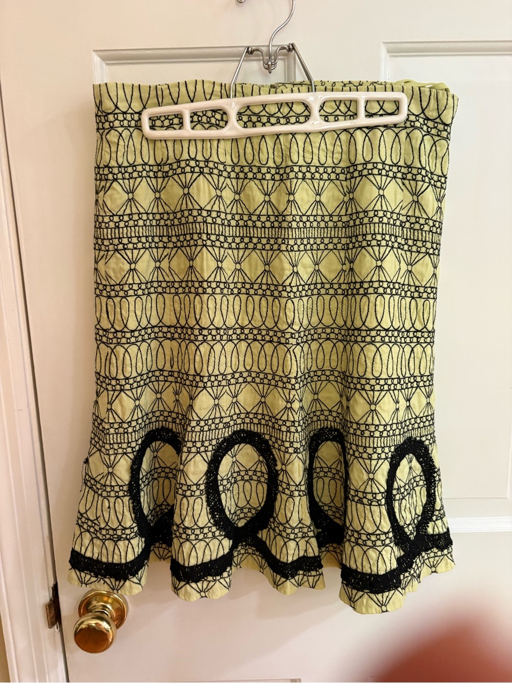WD.NY Yellow Skirt with Black Embroidered Pattern
